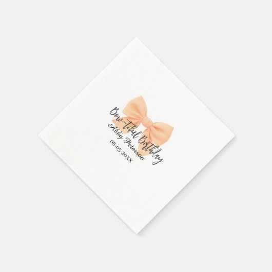 Bow-tiful birthday orange bow name date simple pas serviette (Ecke)