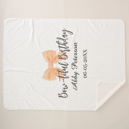 Bow-tiful birthday orange bow name date simple pas sherpadecke (Vorderseite (Horizontal))