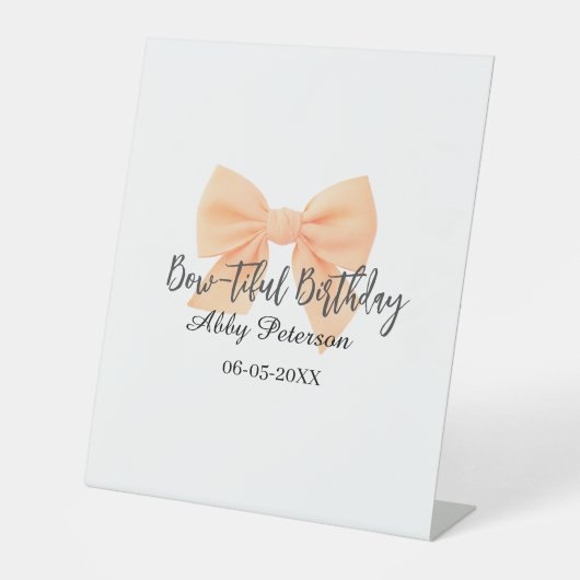 Bow-tiful birthday orange bow name date simple pas sockelschild (Vorderseite)