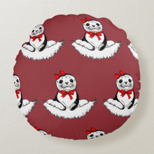 Bow-tiful Seal – Weihnachtsedition Rundes Kissen