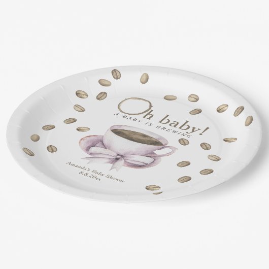 Bow und Coffee Brauen Babydusche Pappteller (Schrägansicht)