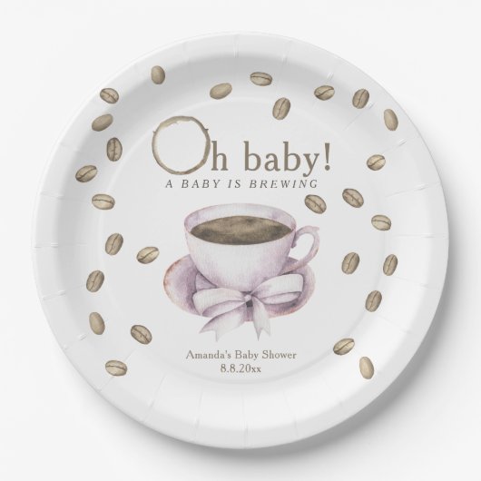Bow und Coffee Brauen Babydusche Pappteller (Vorderseite)