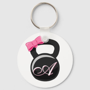 Bow und Monogram Kettlebell Pink "A" Schlüsselanhänger