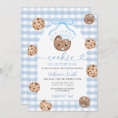 Bow Unsere kleine Cookie Baby Dusche Blue Gingham Einladung (Vorne/Hinten)