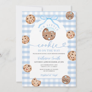 Bow Unsere kleine Cookie Baby Dusche Blue Gingham Einladung