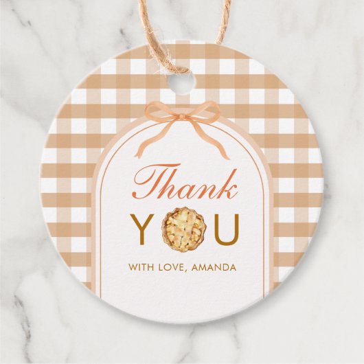 Bow unsere kleine Süsse Pie Danke Gingham Fall Geschenkanhänger (Vorderseite)