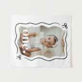 Bow Wavy Border Foto 1. Geburtstag Wandteppich (Vorderseite (Horizontal))