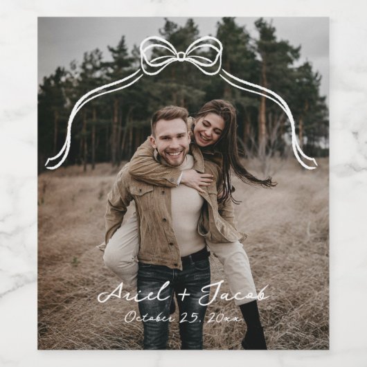 Bow Wedding Foto Weinetikett (Einzelnes Label)