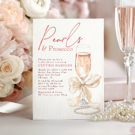Bow White Pearls & Prosecco Rosé Bridal Shower Einladung