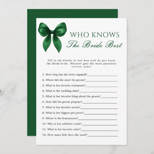 Bow Who Knows The Bride Best Bridal Shower Game Einladung (Vorne/Hinten)