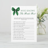 Bow Who Knows The Bride Best Bridal Shower Game Einladung (Stehend Vorderseite)