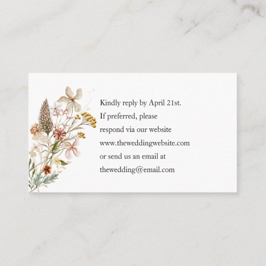 Bow-Wildblumen Hochzeiten Website einfügen QR-CODE Begleitkarte (Rückseite)