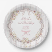 Bow Wildflower First Birthday Paper Plates Pappteller (Vorderseite)