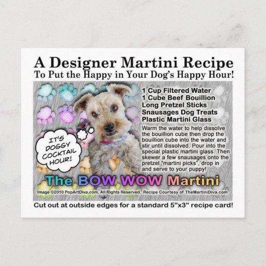 Bow Wow Martini für Hunde Rezept Postkarte (Vorderseite)