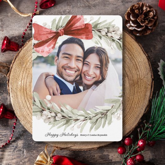 Bow Wreath Foto Christmas Feiertagskarte