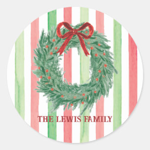Bow Wreath Watercolor Weihnachtskleber Runder Aufkleber