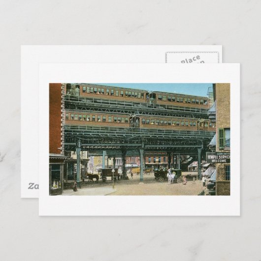 Bowery and Doubledeck Elevated, New York Postkarte (Vorne/Hinten)
