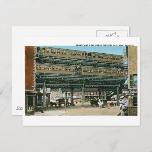 Bowery and Doubledeck Elevated R.R., NYC Postkarte (Vorne/Hinten)