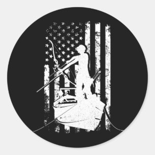 Bowfishing im Vintage-Look American Flag Bogenjagd Runder Aufkleber