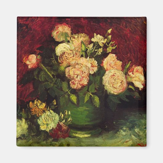 Bowl mit Peongs und Rose von Vincent van Gogh Magnet (Vorne)