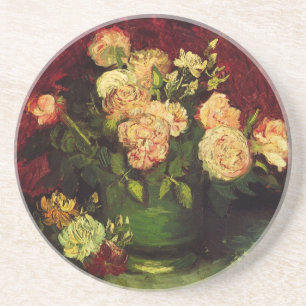 Bowl mit Peongs und Rose von Vincent van Gogh Sandstein Untersetzer