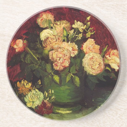 Bowl mit Peongs und Rose von Vincent van Gogh Sandstein Untersetzer (Vorne)