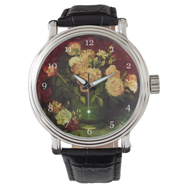 Bowl mit Peonies und Rose, Vincent van Gogh. Armbanduhr (Vorderseite)