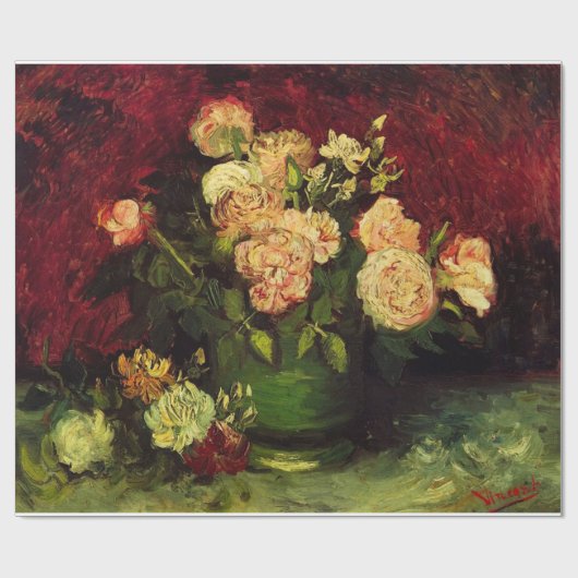 Bowl mit Peonies und Rose, Vincent van Gogh. Geschenkpapier (Flach)