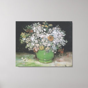 Bowl mit Zinnias und anderen Blume Leinwanddruck