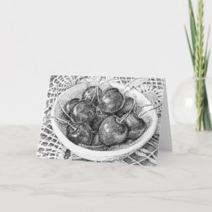 Bowl of Cherries Pen Drawing Greeting Card Karte