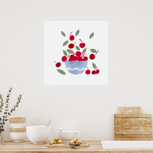 Bowl of Cherries Watercolor  Poster (Küche)