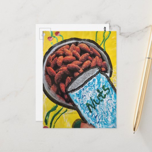 Bowl of Nuts Mixed Media Collage Postkarte (Vorderseite/Rückseite Beispiel)