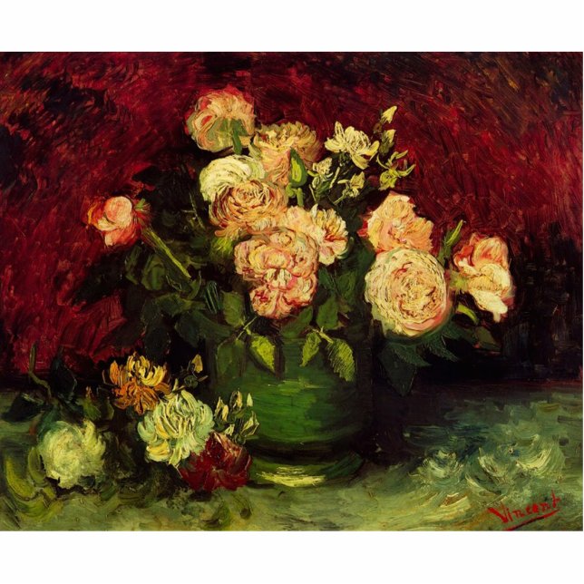 Bowl of Peonies and Rose, Vincent van Gogh. Welt Freistehende Fotoskulptur (Vorne)