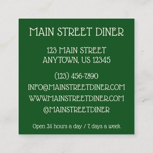 Bowl of Tomato Basil Soup Diner Italienisches Rest Quadratische Visitenkarte (Rückseite)