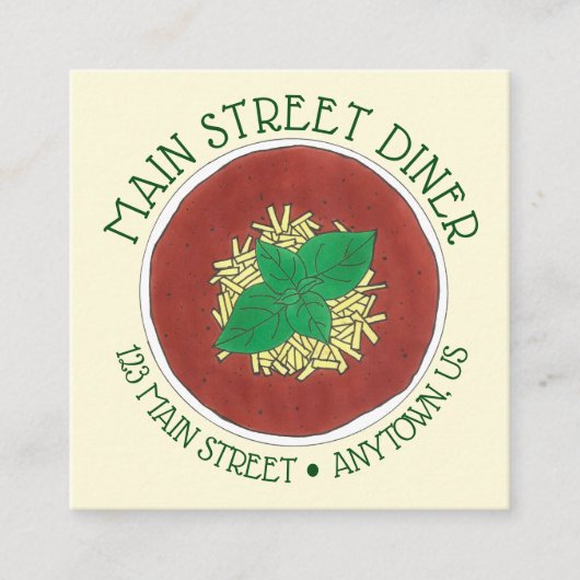Bowl of Tomato Basil Soup Diner Italienisches Rest Quadratische Visitenkarte (Vorderseite)