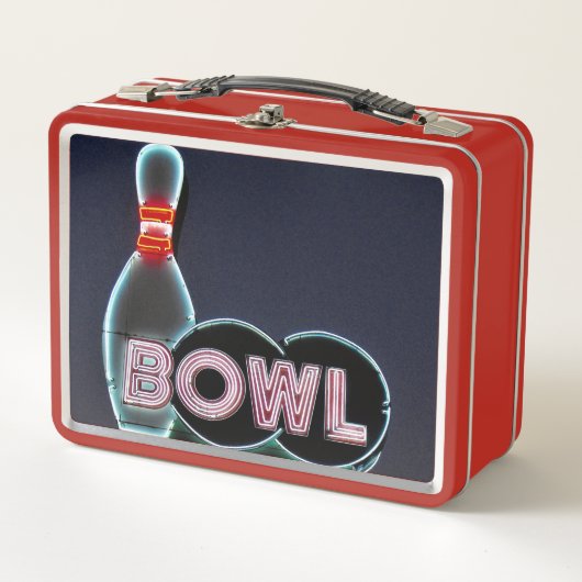 Bowl und Bowling Button Neon Sign Metall Brotdose (Vorderseite)