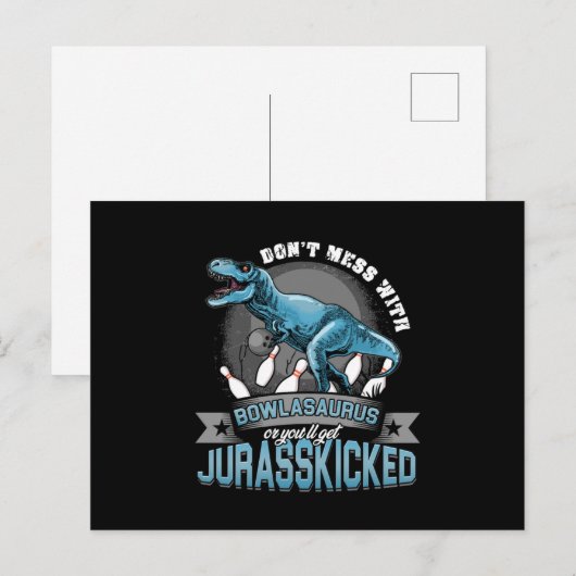 Bowlasaurus Dinosaur Bowling Bowler Strike Geschen Postkarte (Vorne/Hinten)