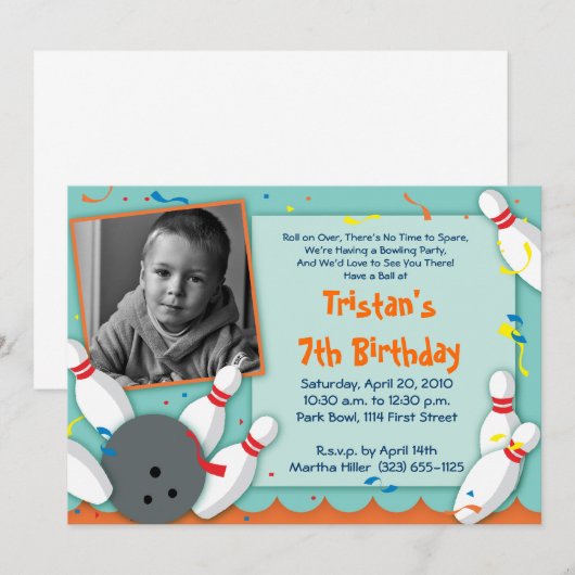 "Bowled Over"-Party Einladung - Boys (Vorne/Hinten)