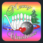 BOWLER / BOWLING MERRY CHRISTMAS QUADRATISCHER AUFKLEBER<br><div class="desc">Die Weihnachtsgrüße mit diesem fröhlichen Weihnachtsdesign für Bowler - mit Bowlingball,  Bowling-Buttone,  einem Weihnachtsbaum und vielen Glitzern.</div>