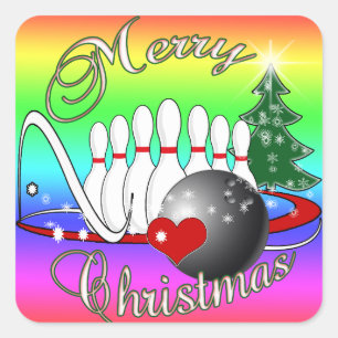 BOWLER / BOWLING MERRY CHRISTMAS QUADRATISCHER AUFKLEBER