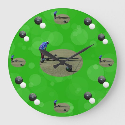 Bowler- und Bowlingdesign für Grünlachsen, Große Wanduhr (Vorderseite)
