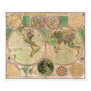 BOWLES New & Accurate Map of the World by Dialing Fotodruck