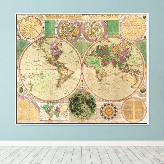 BOWLES New & Accurate Map of the World by Dialing Leinwanddruck (Insitu (Holzboden))