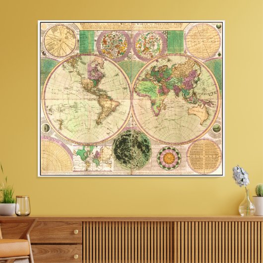 BOWLES New & Accurate Map of the World by Dialing Leinwanddruck (Insitu (Wohnzimmer))
