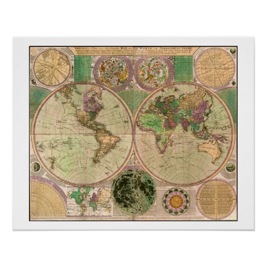 BOWLES New & Accurate Map of the World by Dialing Poster (Vorderseite)