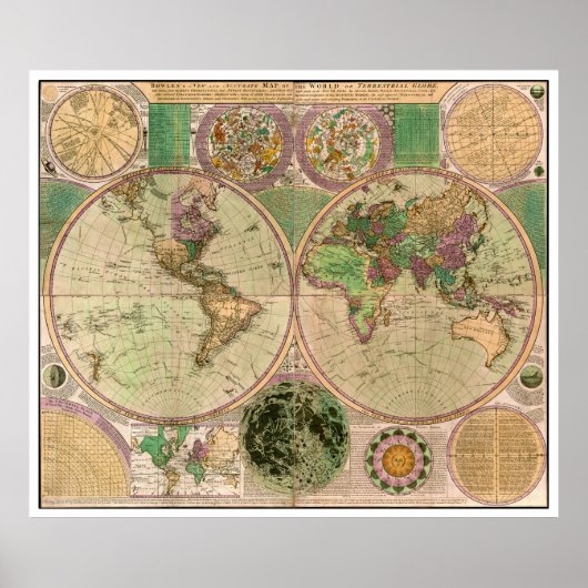 BOWLES New & Accurate Map of the World by Dialing Poster (Vorne)