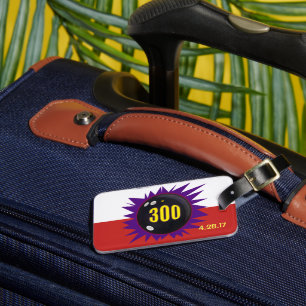 Bowling 300 Abzeichen mit 300 Ball und lila Gepäckanhänger