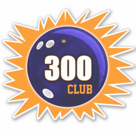 Bowling 300 Club, Blue Bowling Ball & Orange Vinyl Aufkleber (Vorderseite)