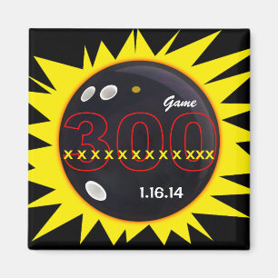 Bowling, 300 Perfect Game, 12X, Black & Yellow, Magnet
