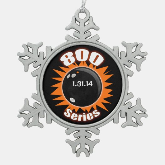 Bowling 800 Series Club, Orange & Black Schneeflocken Zinn-Ornament (Vorderseite)